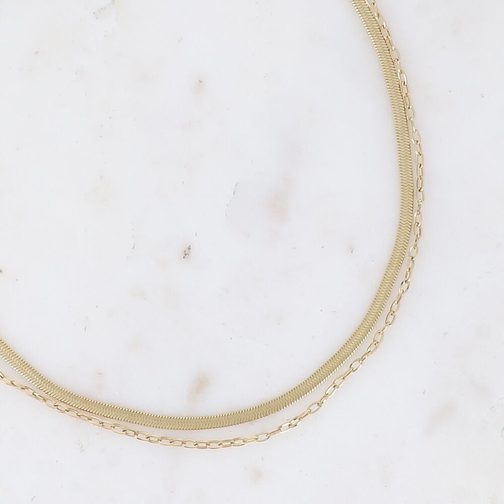 Collier en acier - 2 rangs, mailles forçat et miroir