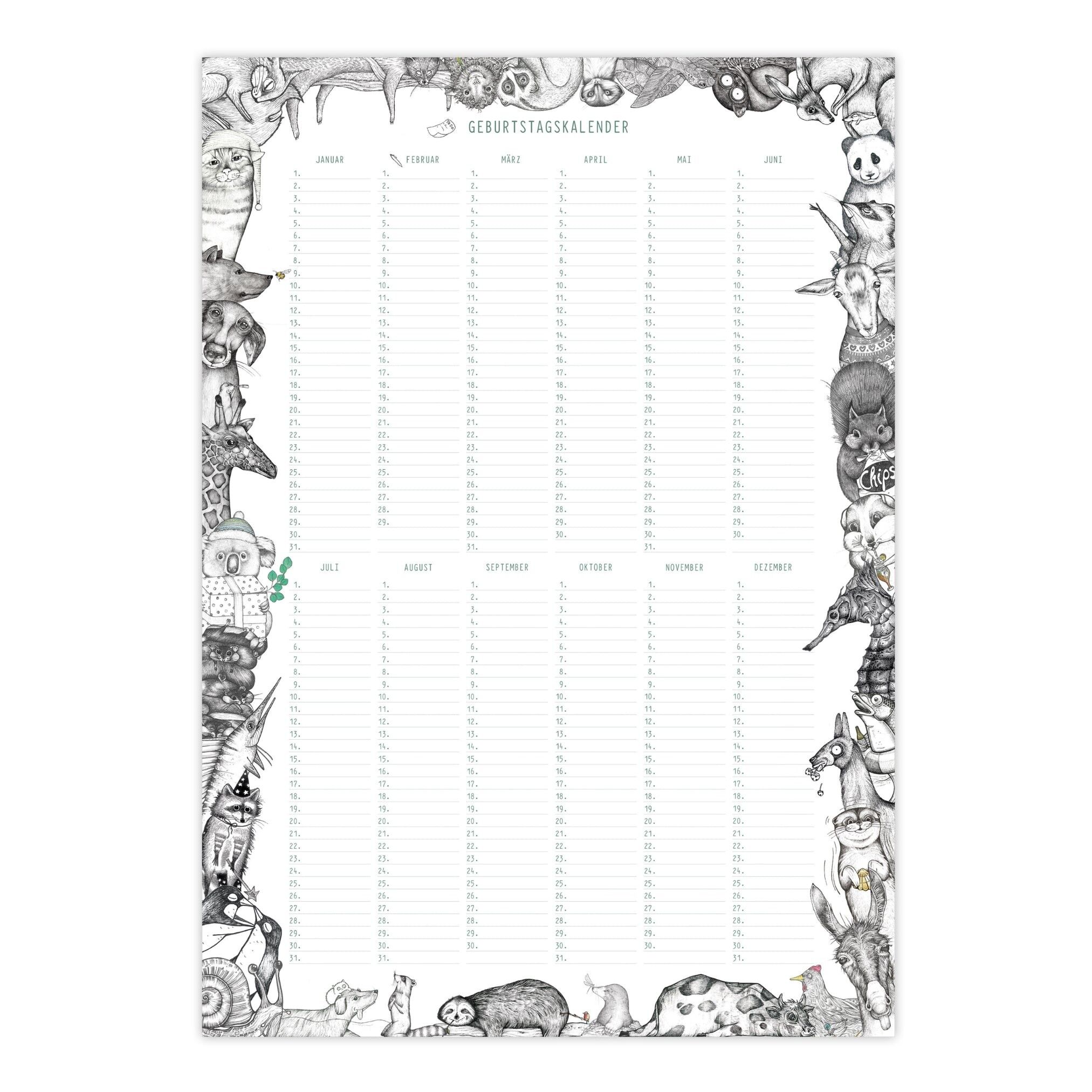 Geburtstagskalender – Tiergewusel