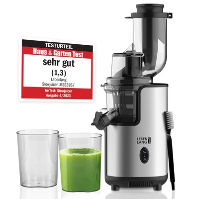 Spremiagrumi LIFETIME Spremiagrumi lento Acciaio inossidabile - Verdura e frutta e senza BPA l Succo di sedano Succo di carote Vegan l Spremiagrumi Pressa per succhi di frutta Spremiagrumi elettrico Pressa per frutta Ceramica Pressa verde