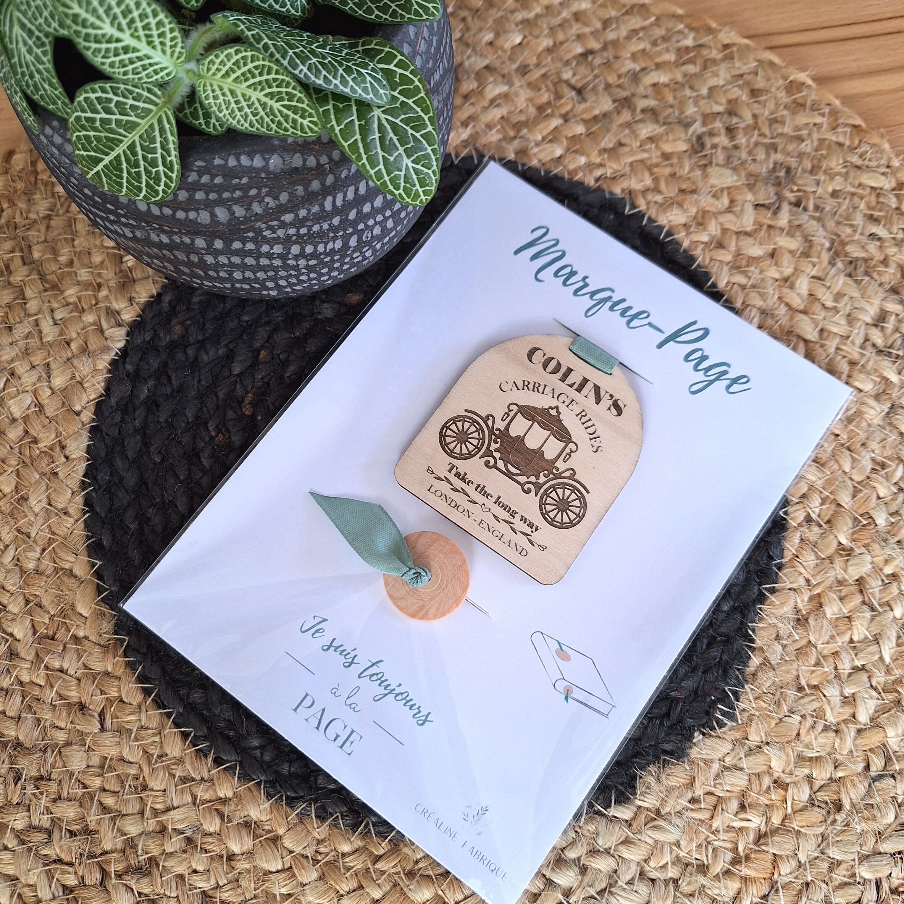 BRIDGERTON "Carriage Ride" bookmark, Ribbon and engraved wood