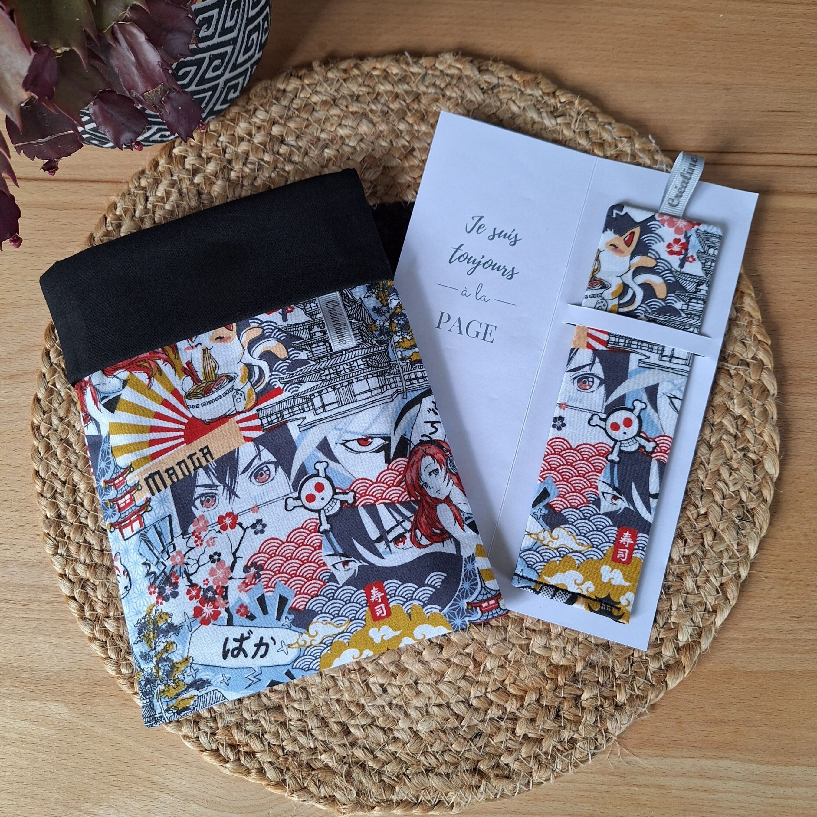 Set custodia libro e segnalibro in tessuto di cotone - MANGA