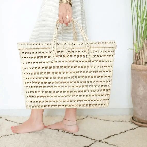 Cesto portaoggetti in vimini intrecciato a mano - Grande organizer in foglia di palma