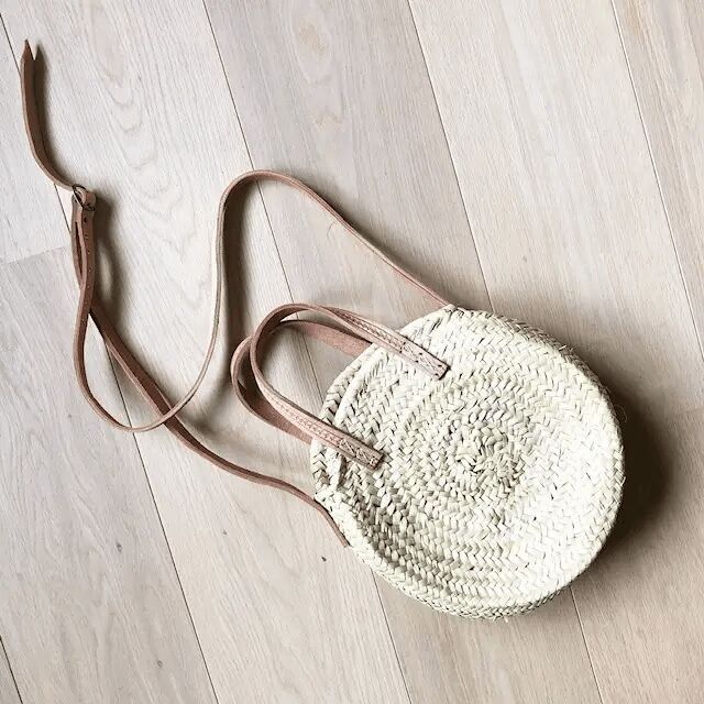 Sac rond personnalisé « Maman » - Cabas marocain personnalisé avec anses en cuir