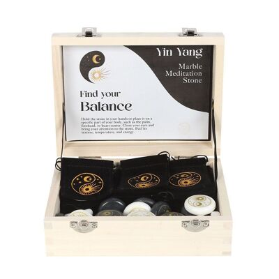 Coffret de 24 pierres de méditation en marbre Yin Yang