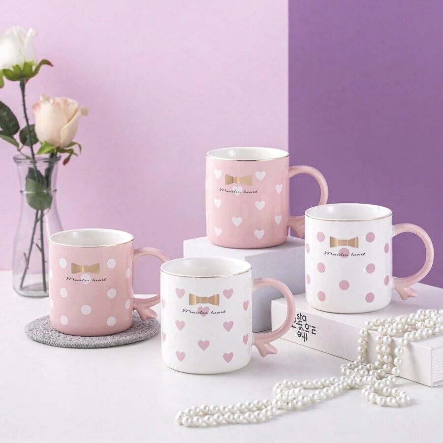 Ceramic mug "BOW" in 4 patterns with dots. Dimension: 8.5x9.2cm Capacity: 400ml LM-622
