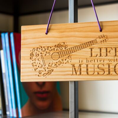 Letrero de madera: La vie est meilleure avec la musique