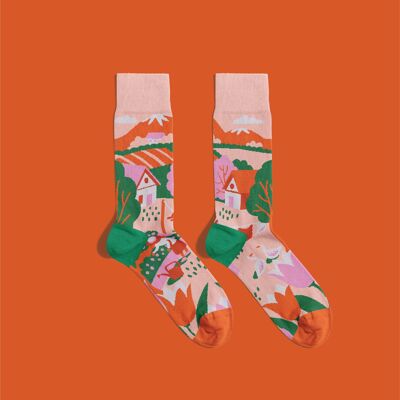 Chaussettes d'été au jardin | chaussettes vertes | Collection pour amoureux des plantes | Chaussettes banane