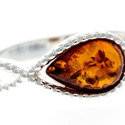 925 Sterling Silver & Genuine Baltic Amber Modern Infinity Designer Ring - GL720