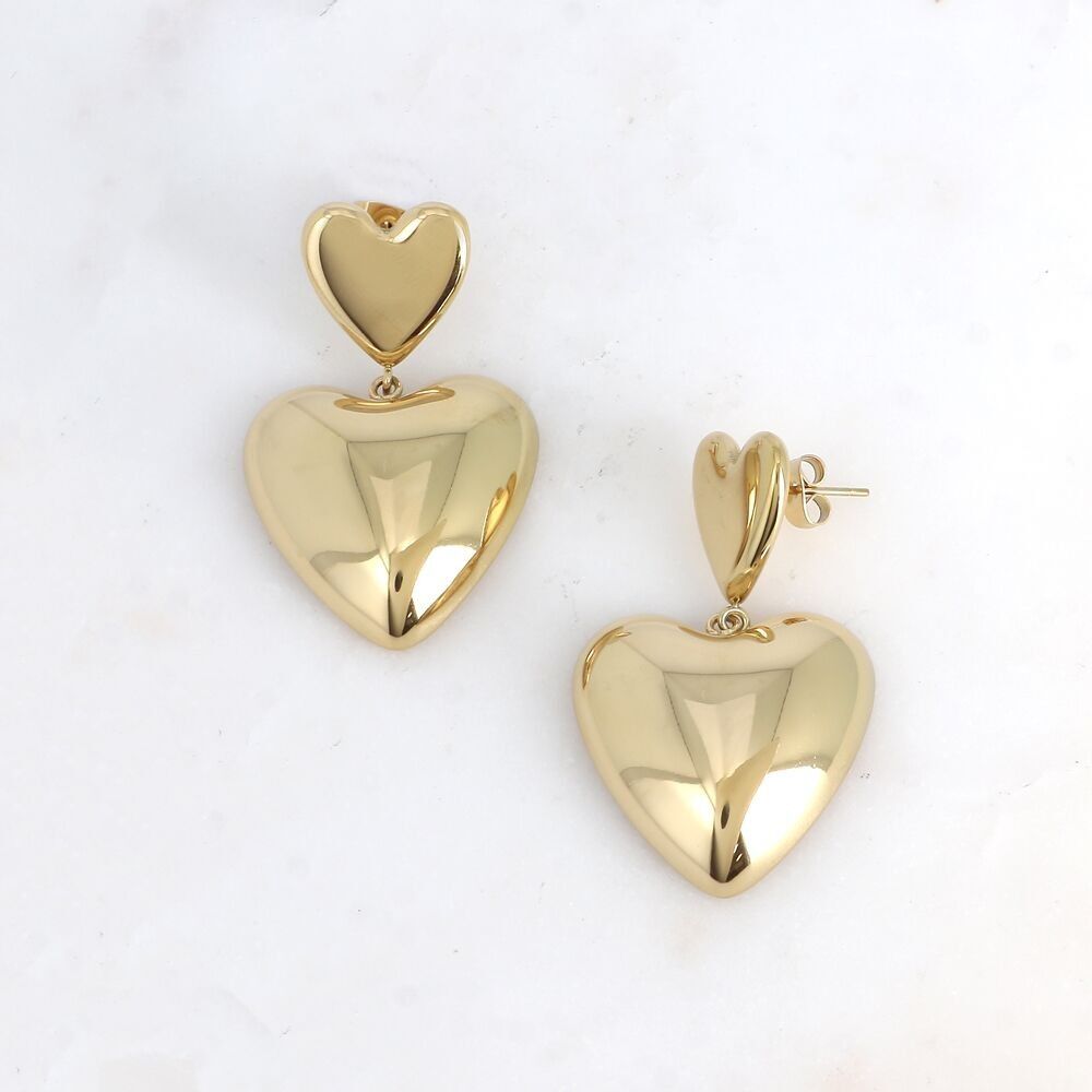 Dangling earrings - double heart, one flat and one rounded