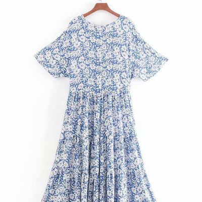 Abito midi con stampa floreale blu