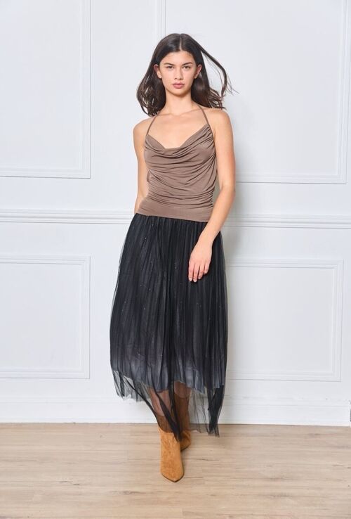 Jupe mi-longue en tulle scintillant noir - Taille unique
