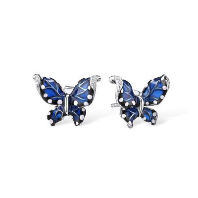 Sterling Silver Blue Enamel Butterfly Earrings for Women