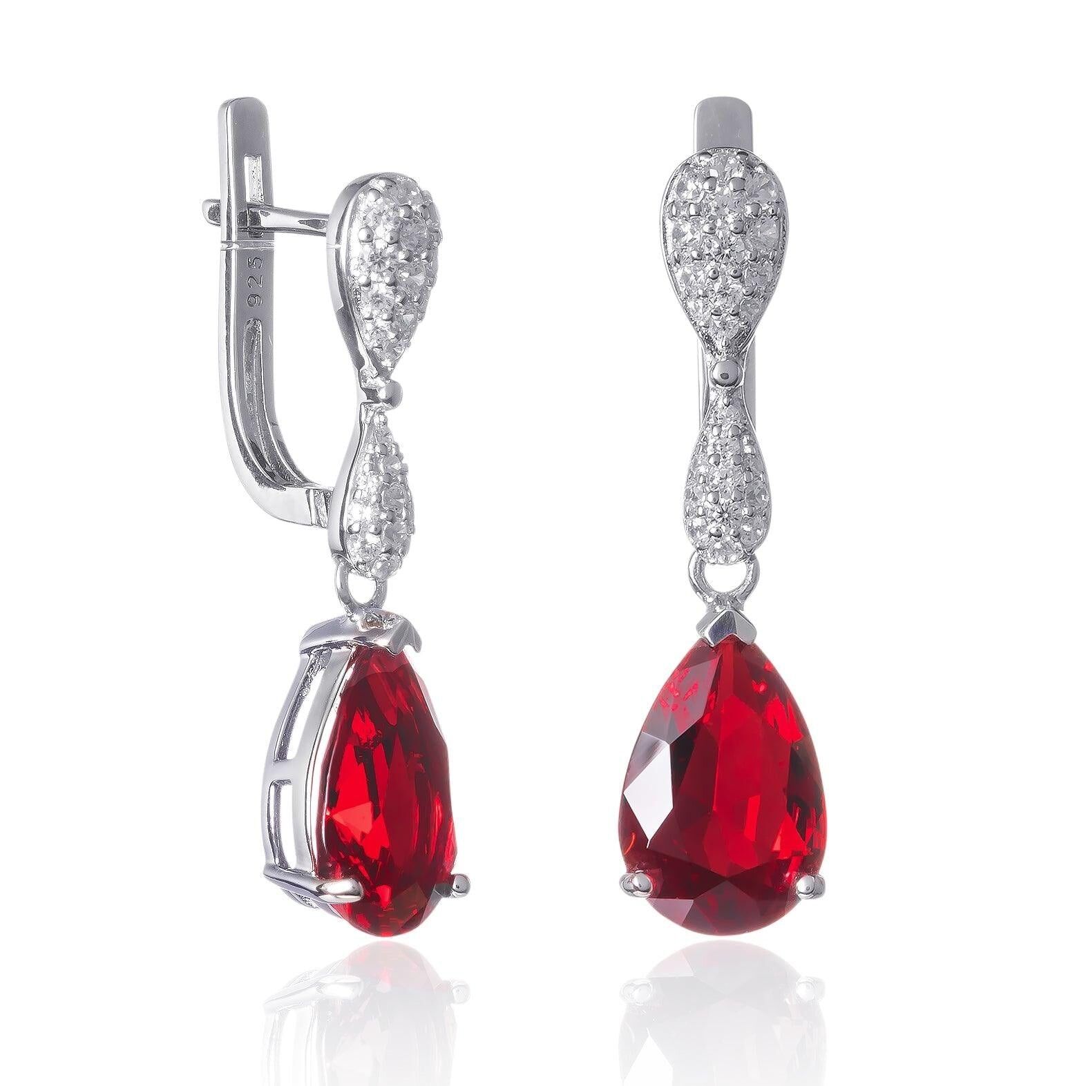 Rote Tropfenohrringe aus Sterlingsilber für Damen