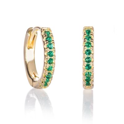 Gold Plated Mini Green Hoop Earrings for Women