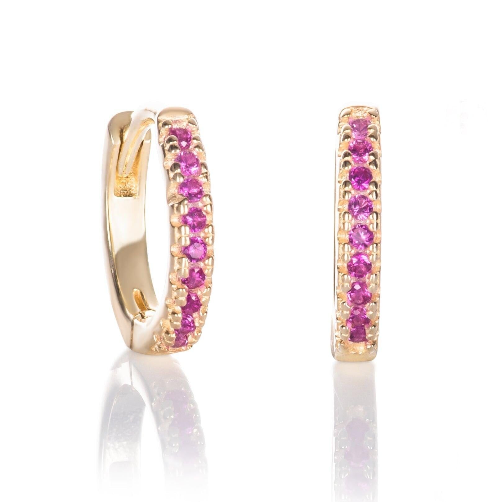 Mini orecchini a cerchio rosa placcati in oro per donna