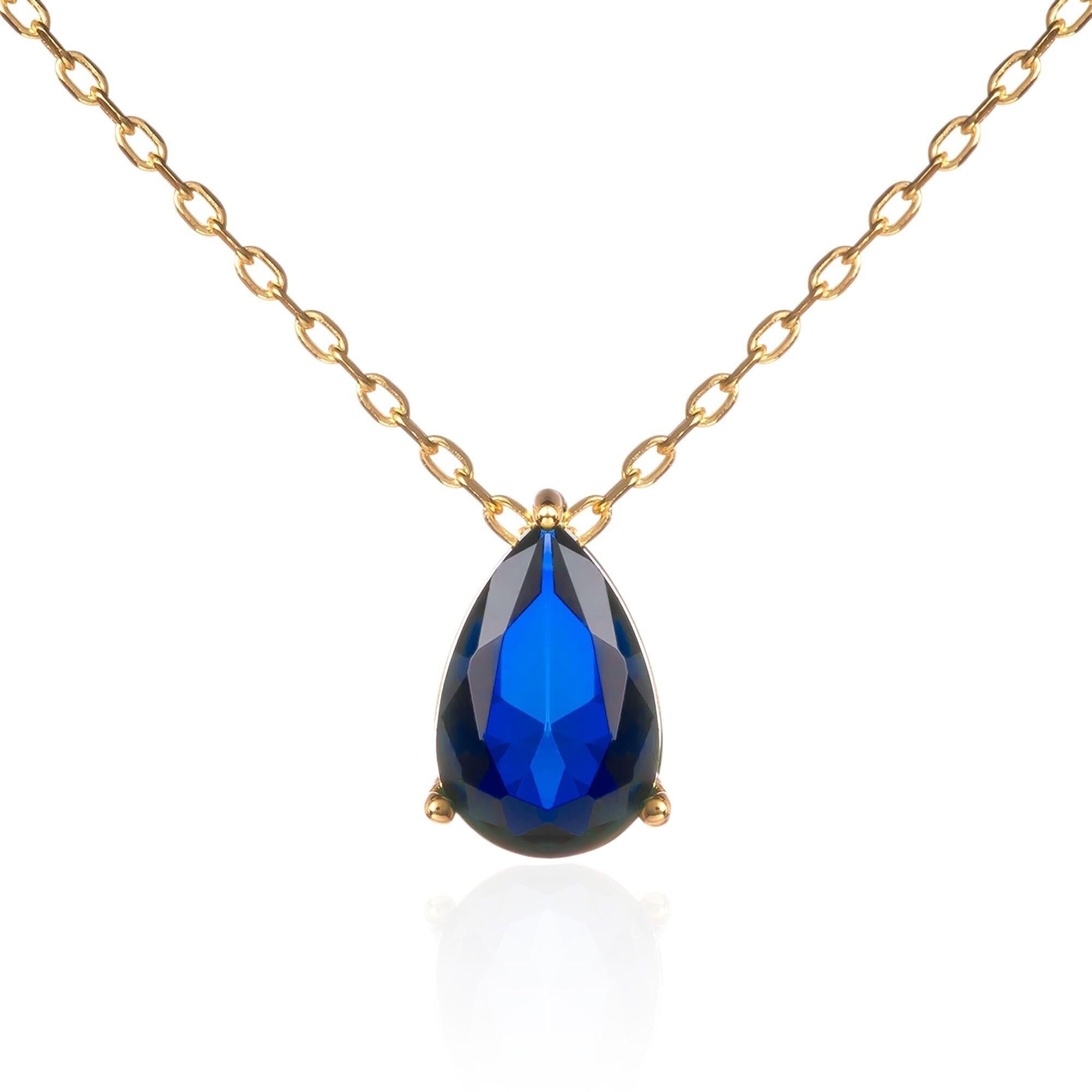 Collana con ciondolo a forma di pera blu placcata in oro per donna.
