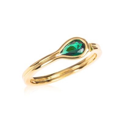 Adjustable Gold Plated Pear Shaped Green Ring for Women