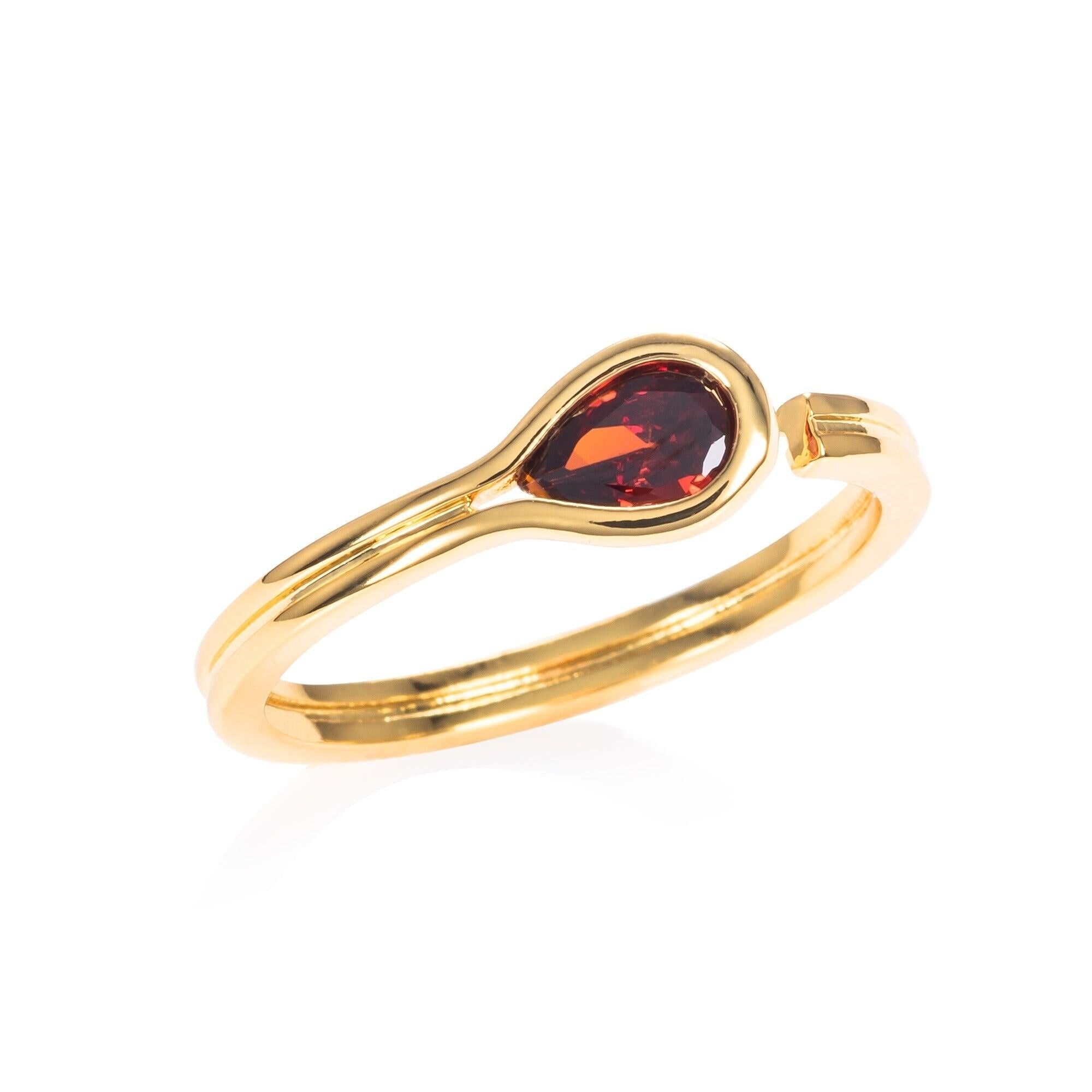 Anillo ajustable chapado en oro en forma de pera rojo para mujer
