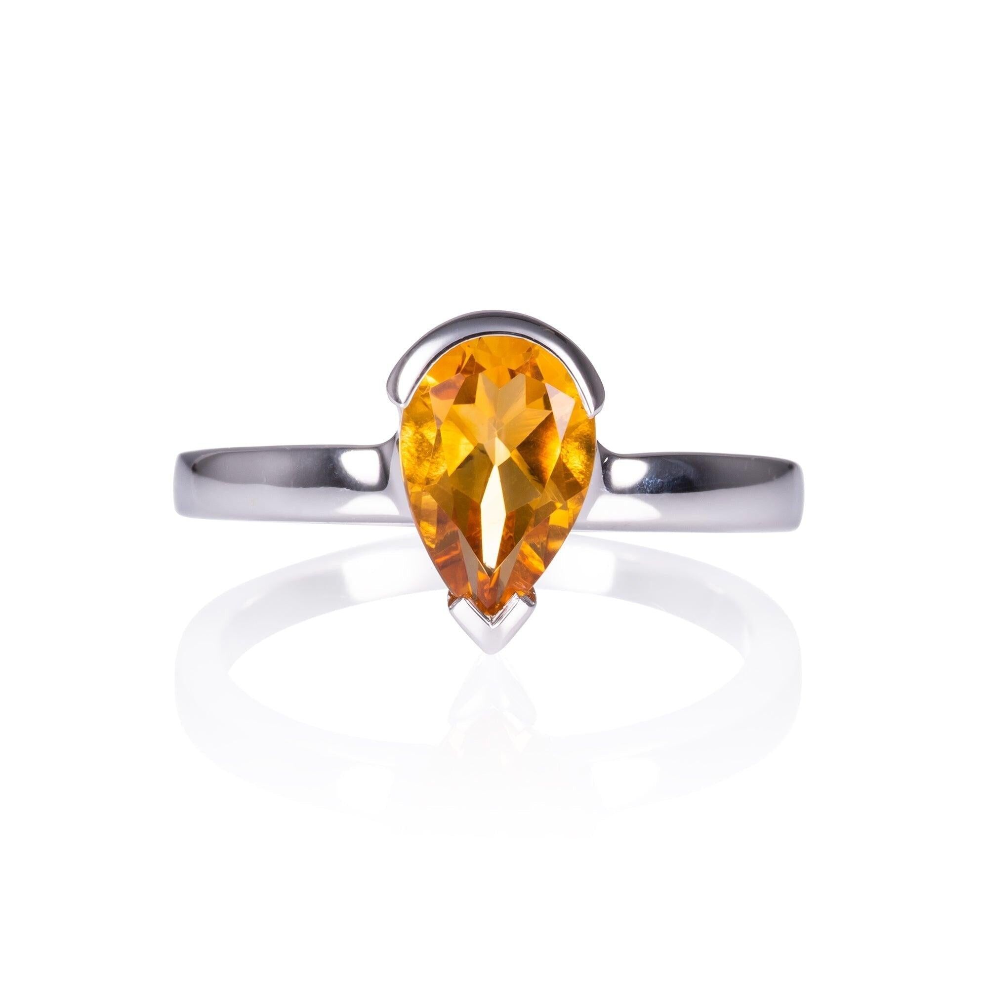 Bague en argent sterling 925 avec citrine en forme de poire pour femme