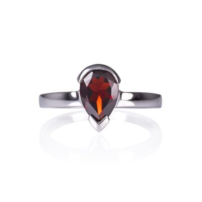 Anello granato a forma di pera per donna in argento sterling 925