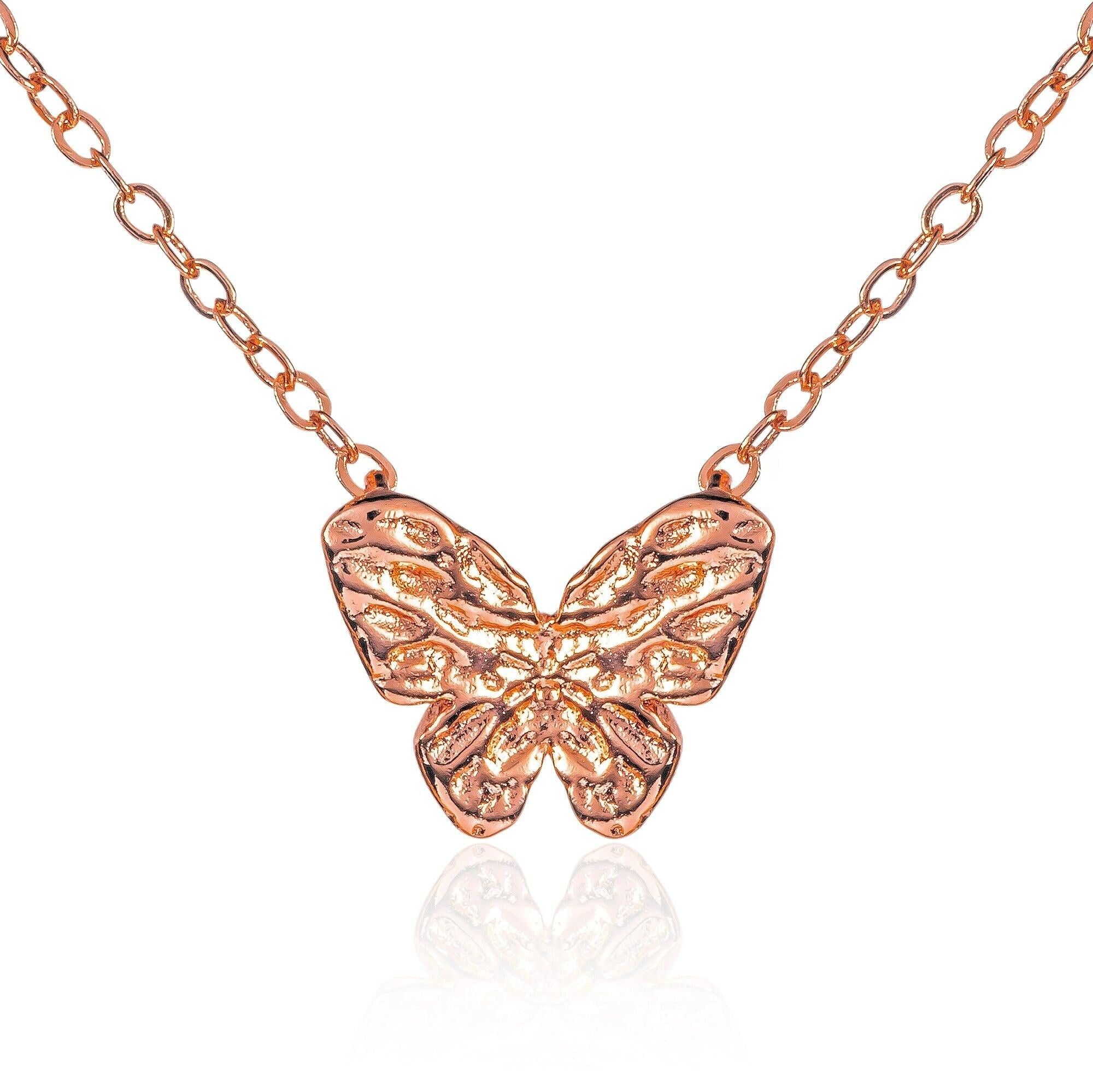 Delicata collana con ciondolo a farfalla placcato oro rosa per donna
