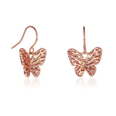 Boucles d'oreilles pendantes en or rose avec papillon pour femme