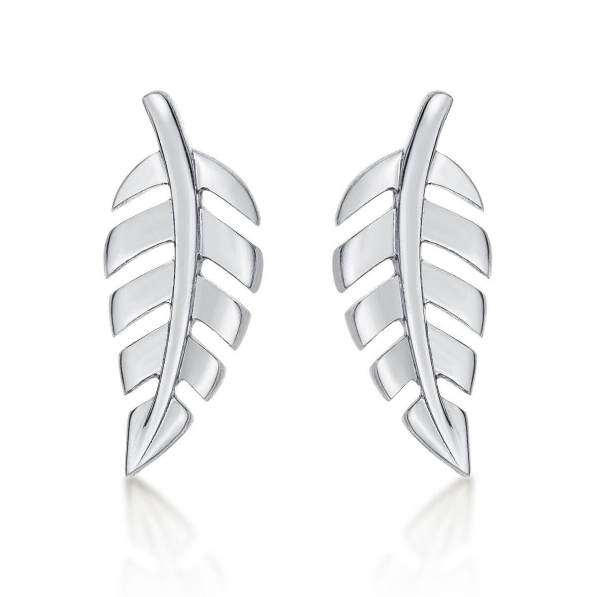 Orecchini a bottone con piccola piuma in argento sterling 925 per donna