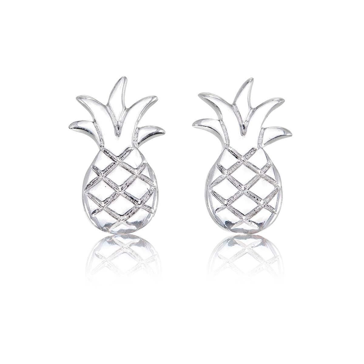 Orecchini a bottone a forma di ananas in argento sterling 925 per donna