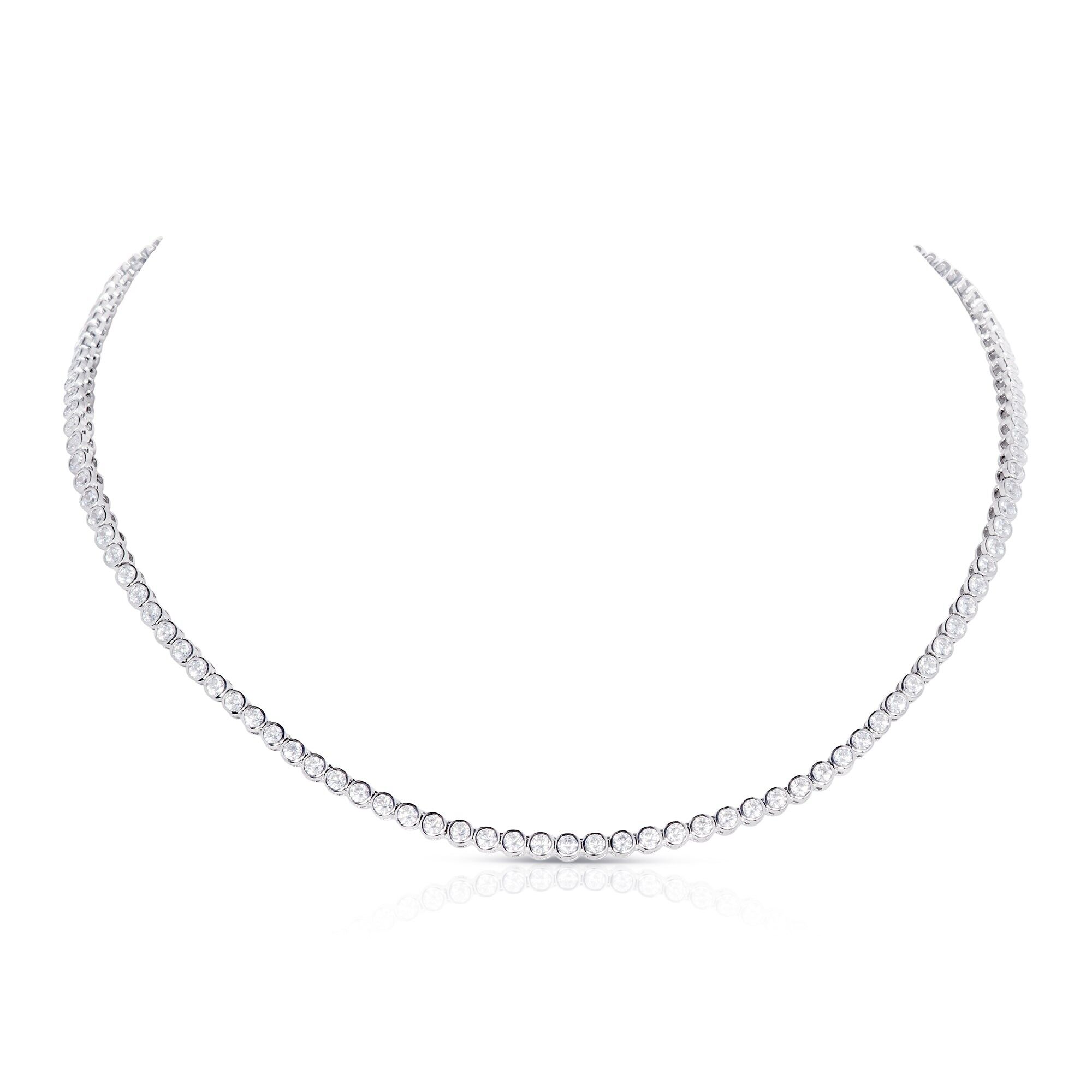 925 Sterling Silver Bezel Set Tennis Necklace
