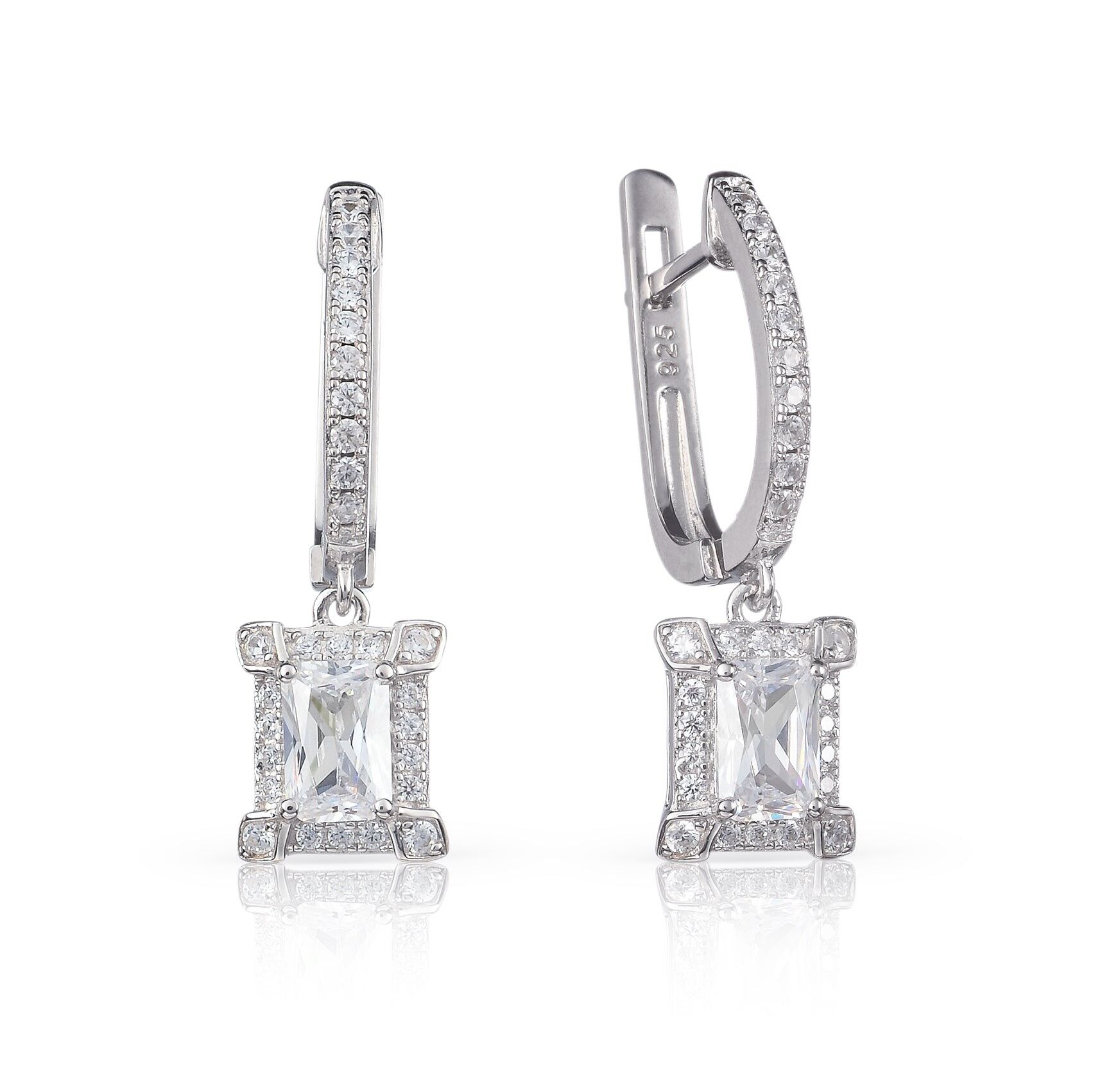 Orecchini pendenti in argento sterling con taglio smeraldo per donna.