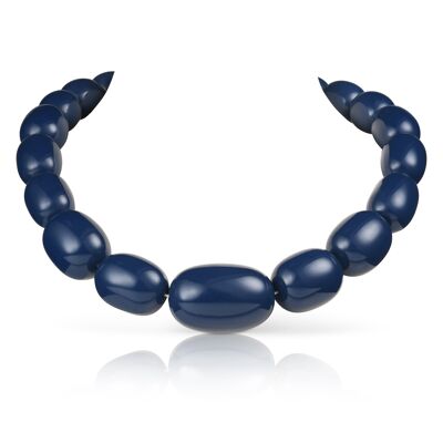 Collier de perles ovales bleues de 20 pouces de long pour femme