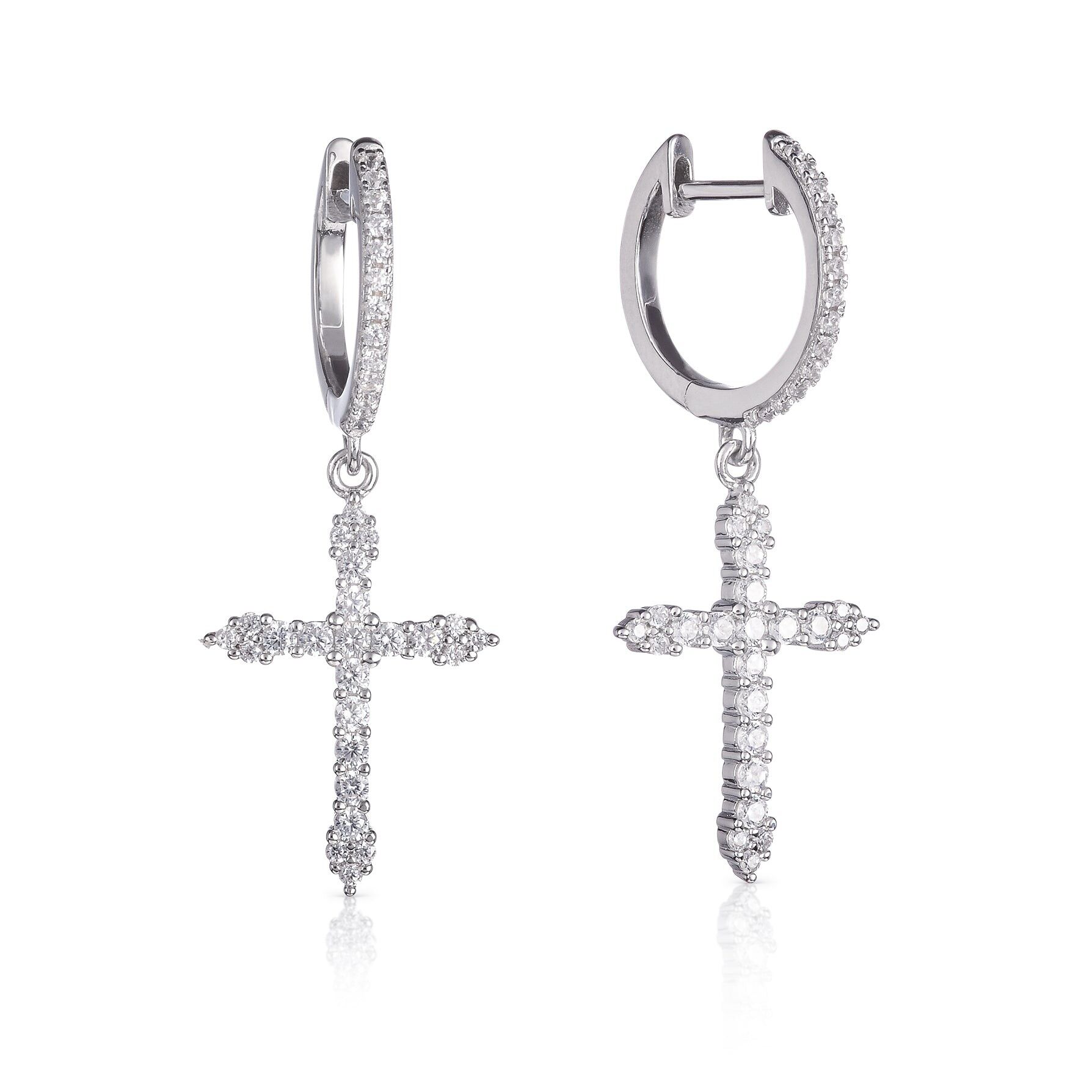 Orecchini a cerchio con croce in argento sterling 925 per donna
