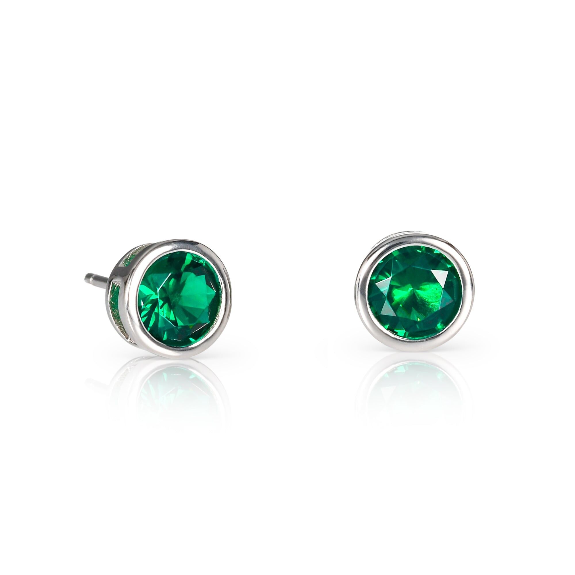 Orecchini a perno con castone solitario verde in argento sterling 925 per donna