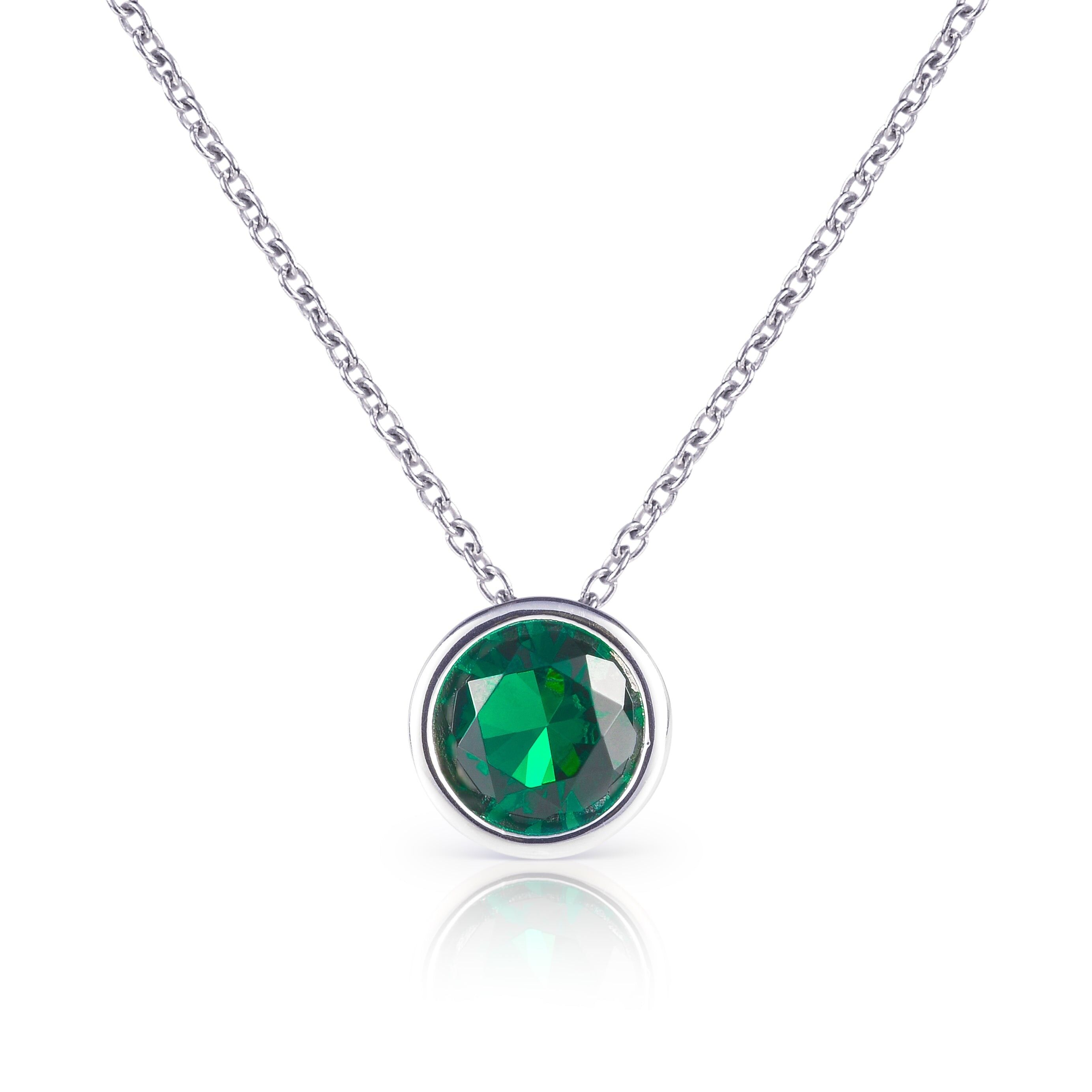 Collana con ciondolo a castone solitario verde in argento sterling 925 per donna