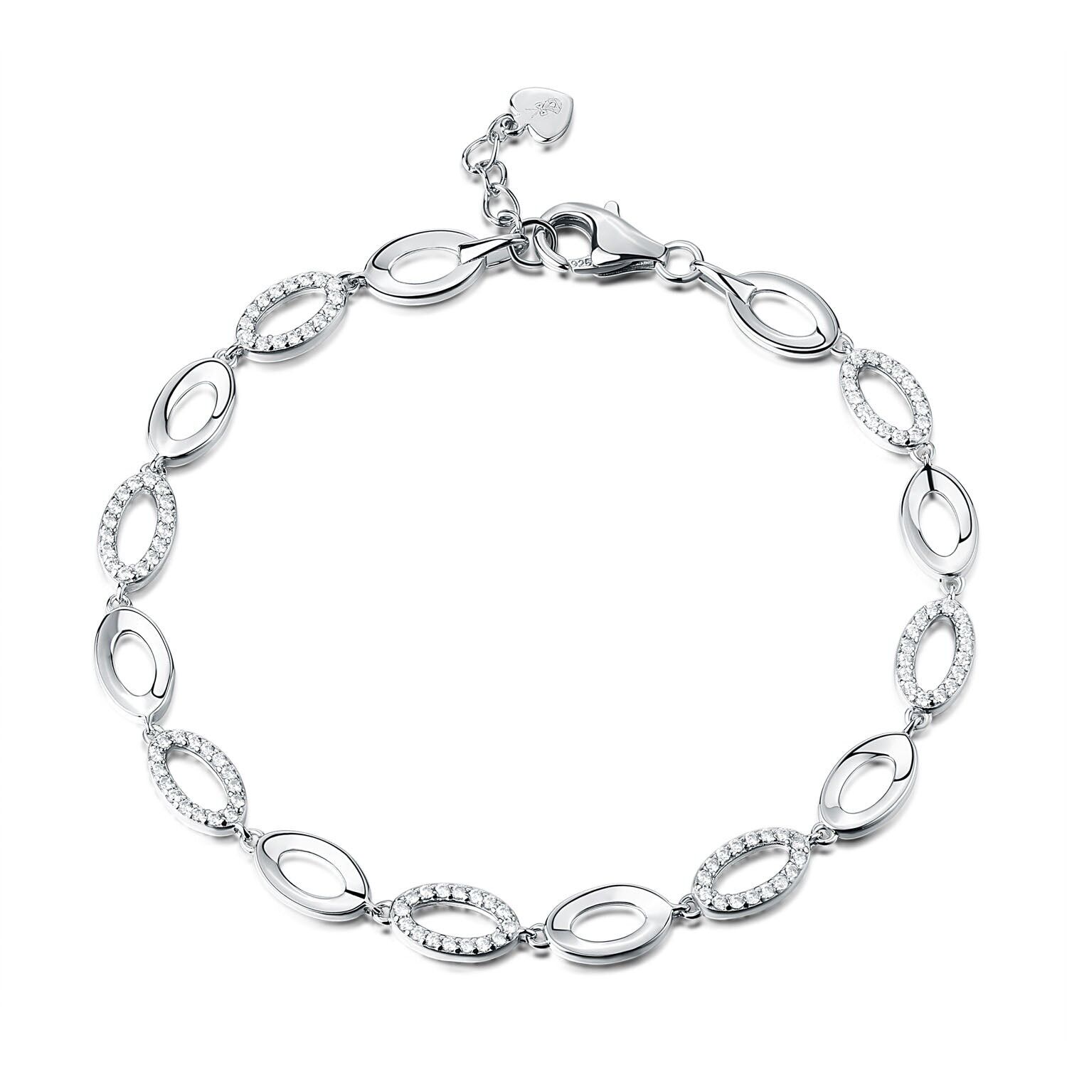Bracciale in argento sterling 925 con maglie ovali CZ per donna