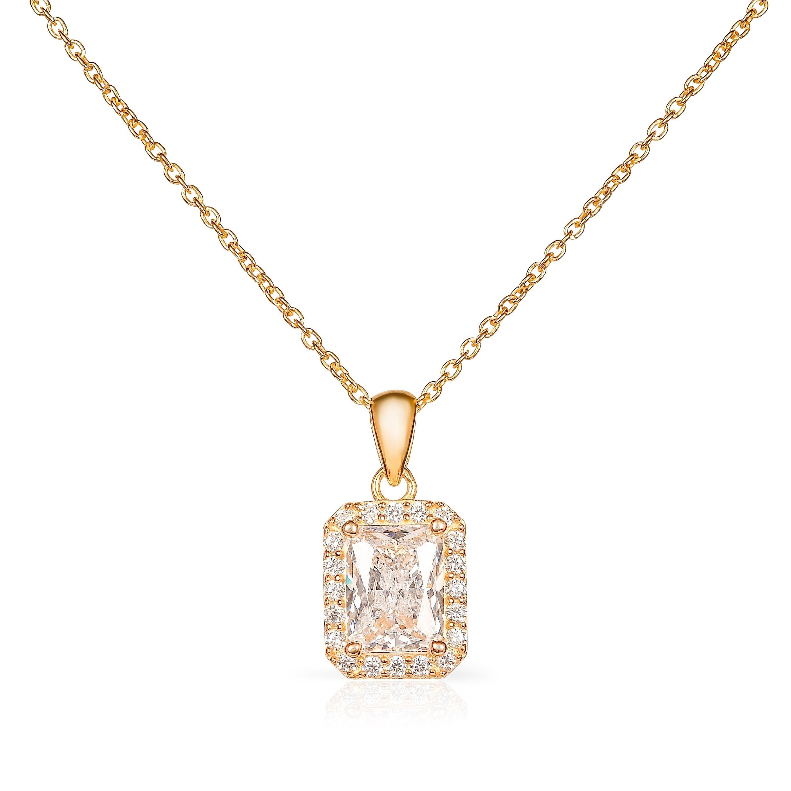 Colgante rectangular con halo de plata de ley 925 bañado en oro para mujer