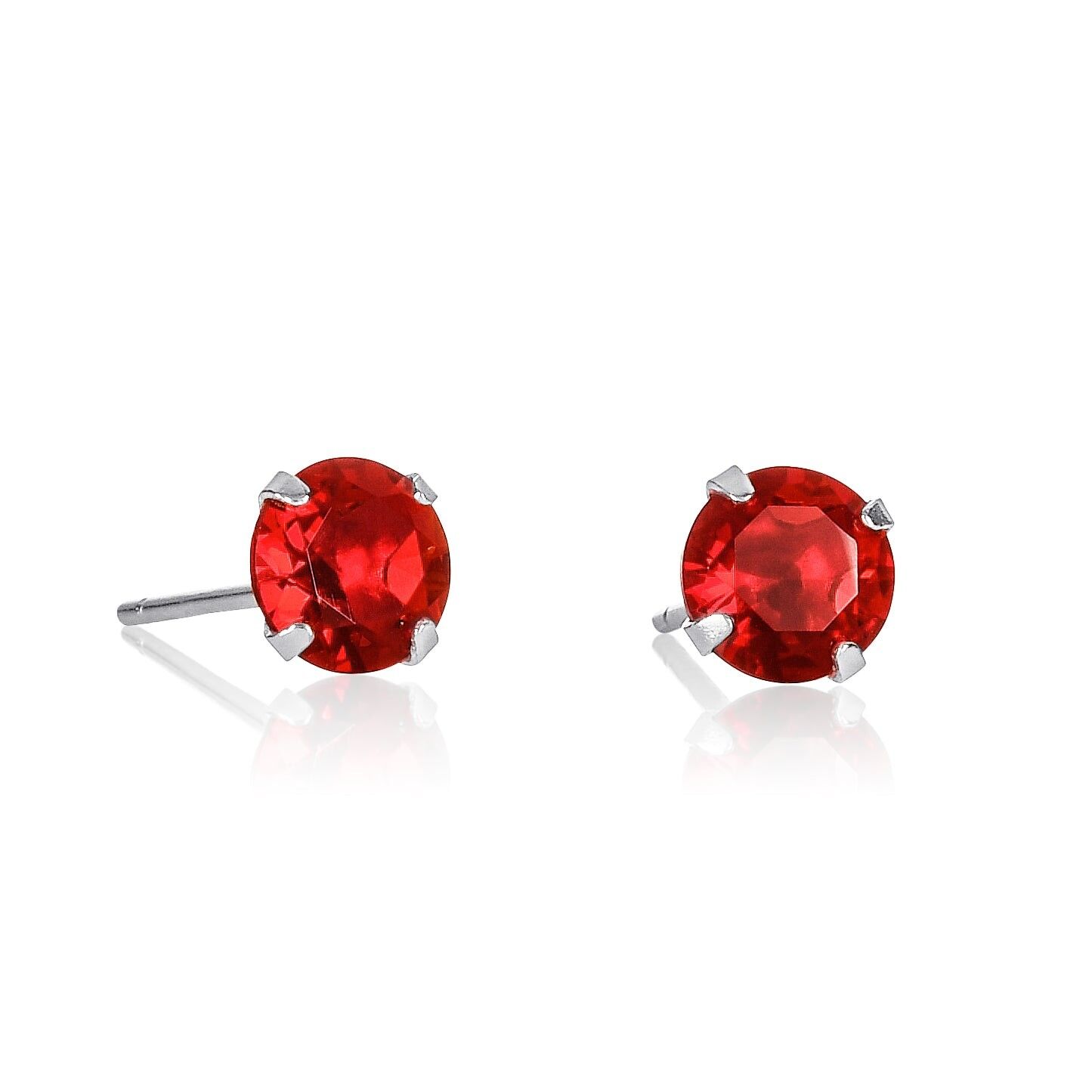 Delicati orecchini a bottone solitario rosso in argento sterling 925 per donna
