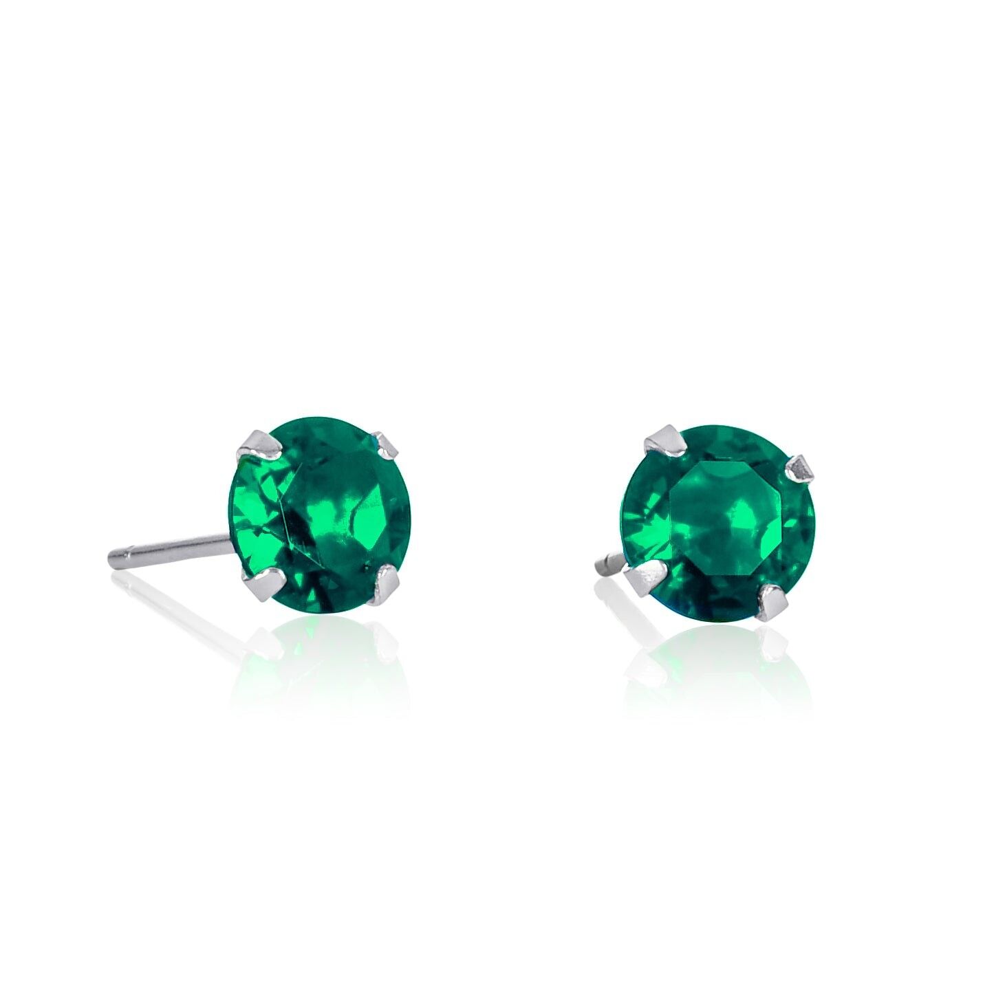 Delicati orecchini a bottone solitario verde in argento sterling 925 per donna