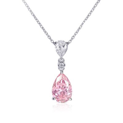 925 Sterling Silver Light Pink Pear Drop Pendant Necklace For Women