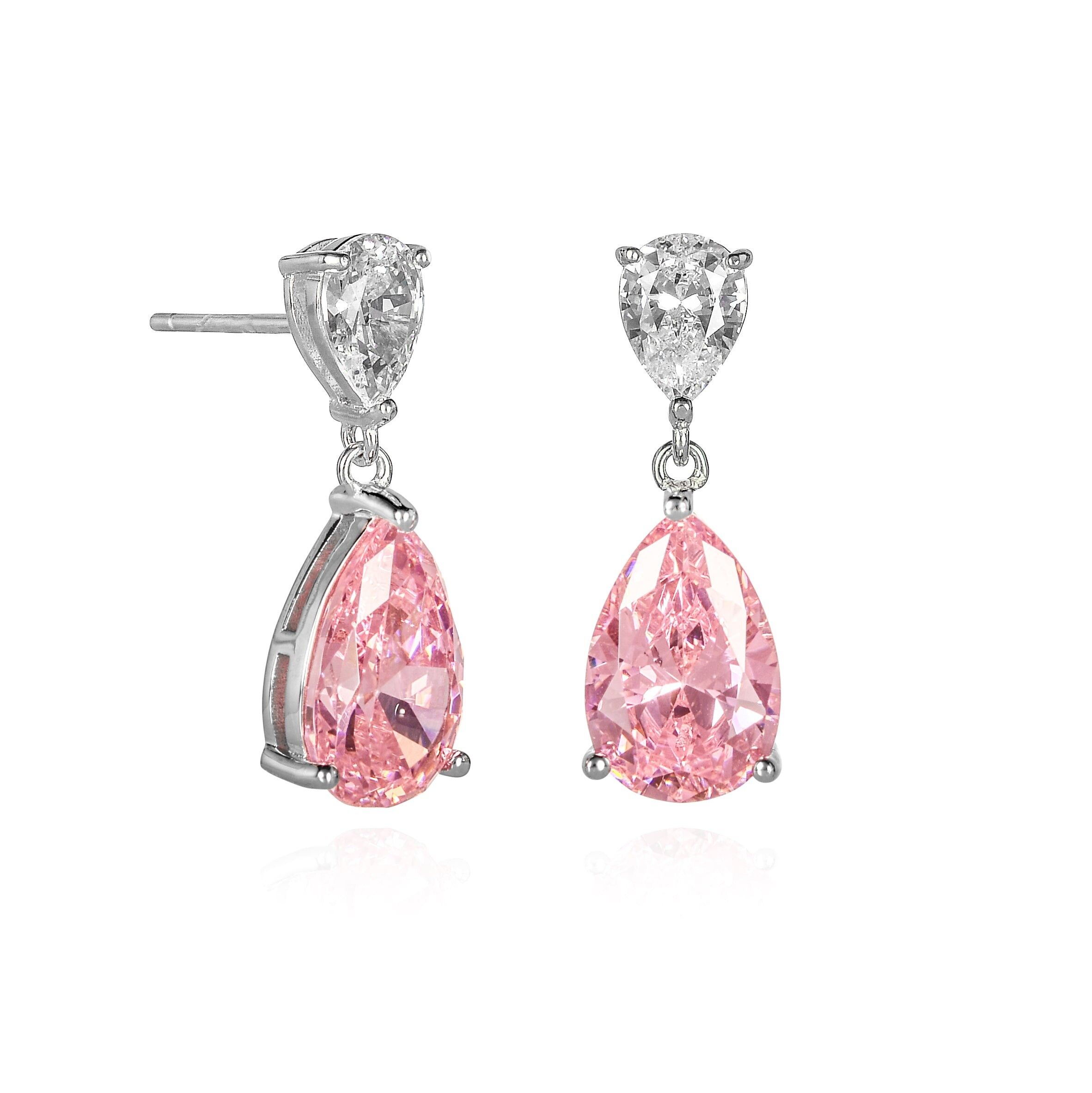 Pendientes colgantes en forma de pera de color rosa claro en plata de ley 925 para mujer