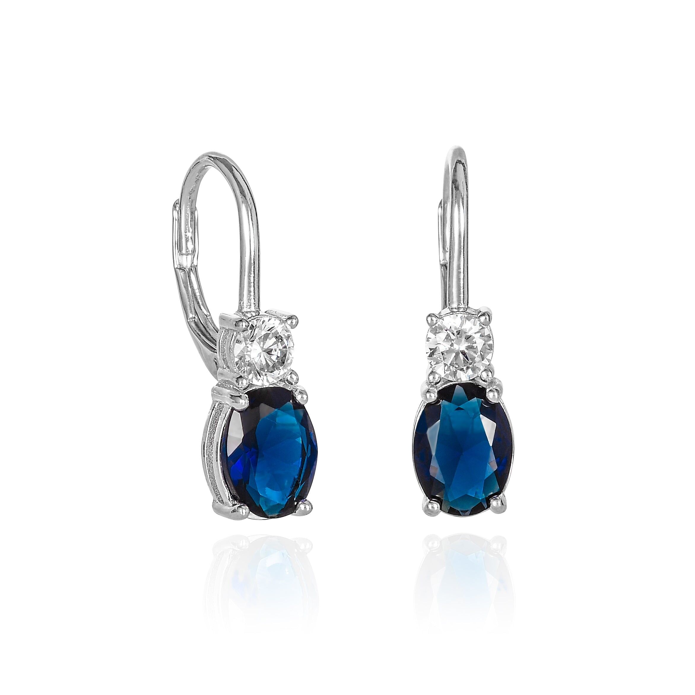 Orecchini pendenti ovali blu con chiusura a leva in argento sterling 925