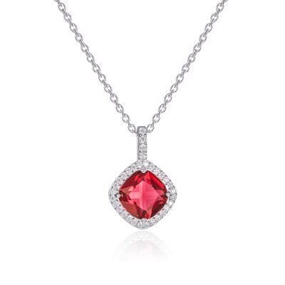 Collier pendentif halo en forme de coussin rouge en argent sterling 925 pour femme
