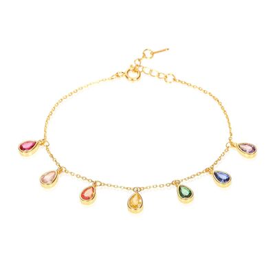 Bracciale con ciondolo a forma di pera color arcobaleno in argento sterling 925 placcato oro per donna