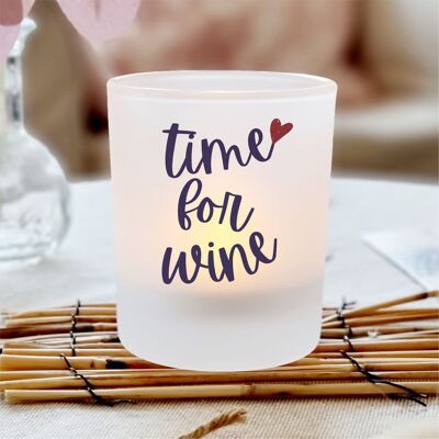 Wind light glass WineTime with saying I tealight holder candlestick navy red I decoration I gift birthday