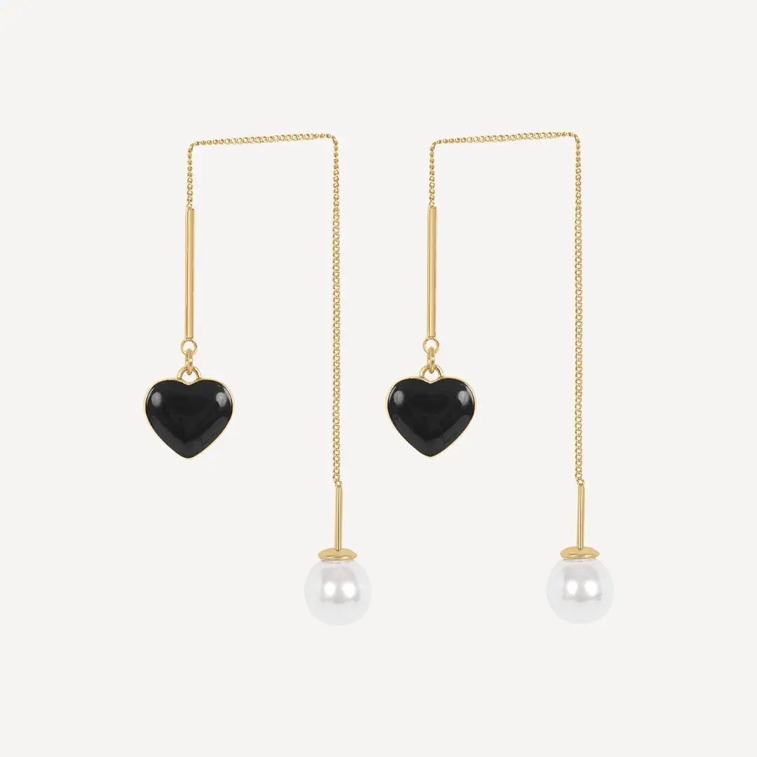 Pendientes colgantes con forma de corazón Arabella - Negro