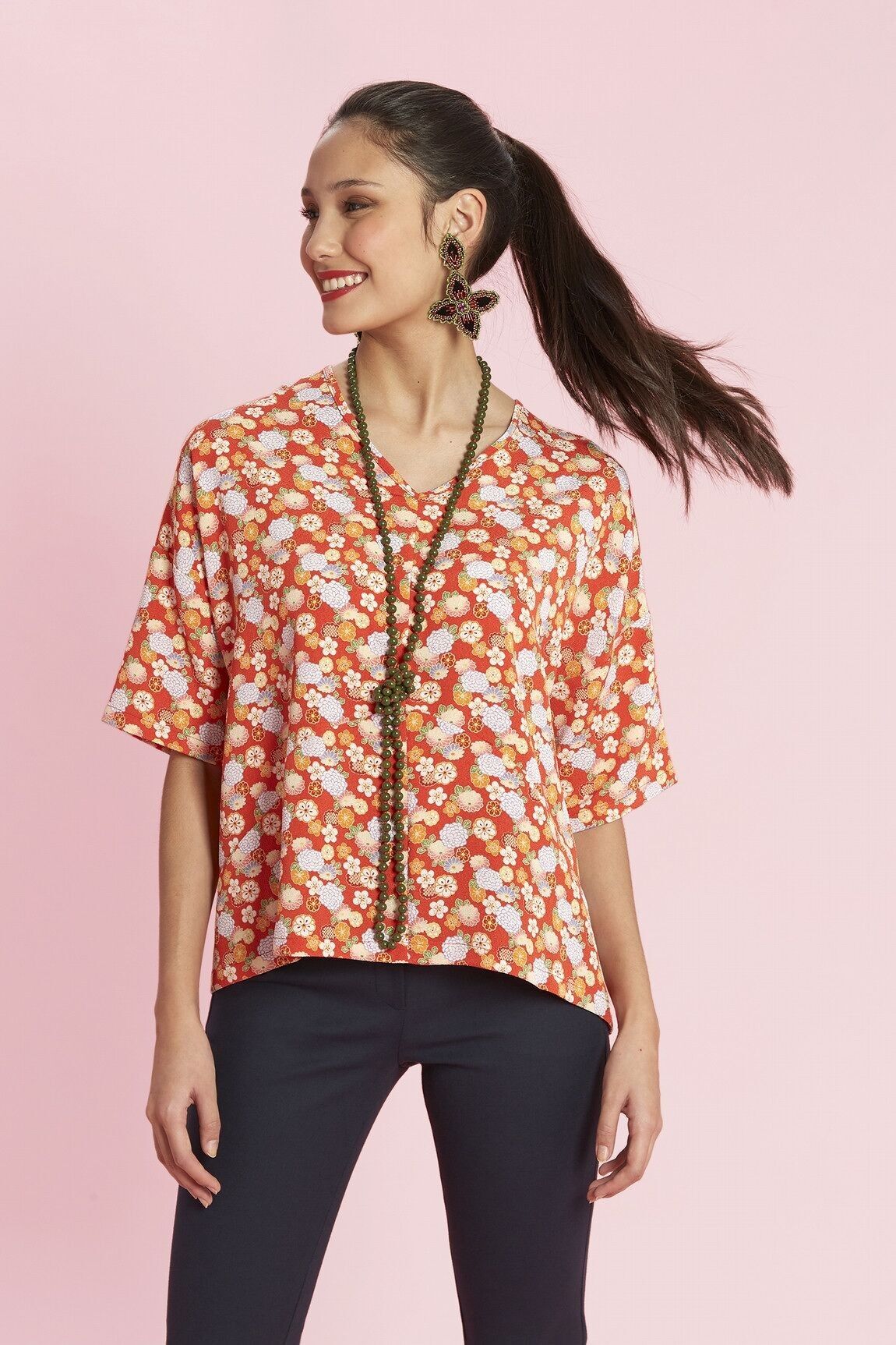 Top ampio in tradizionale tessuto Chirimen giapponese