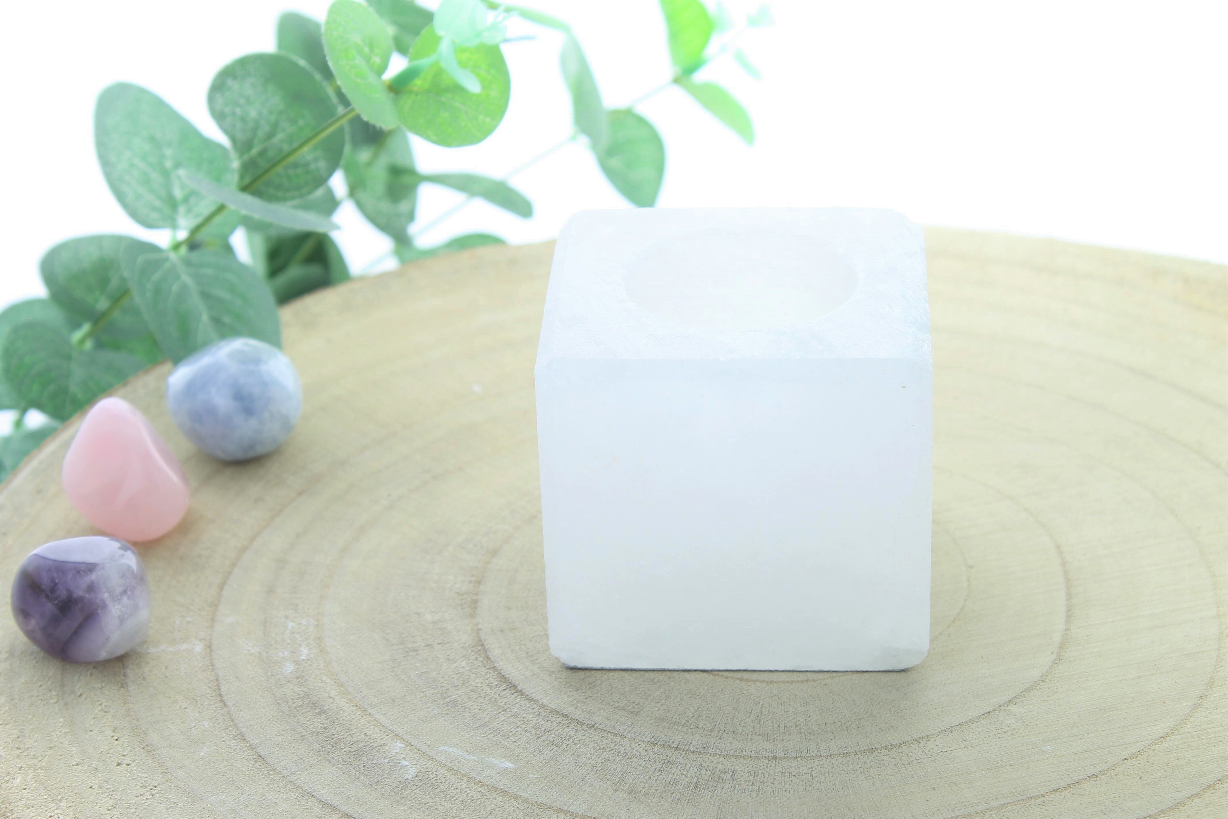 Cube White Salt Crystal Tealight Holder