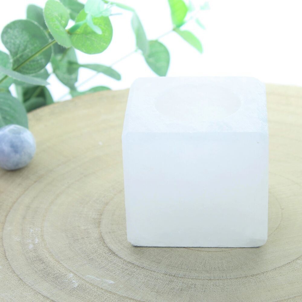 Cube White Salt Crystal Tealight Holder