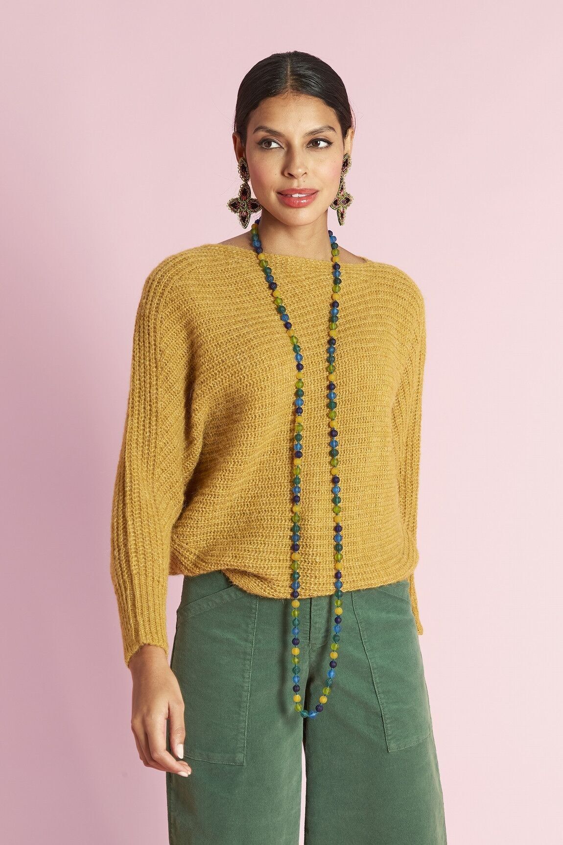 Maglione poncho in misto lana Bohemia - giallo senape