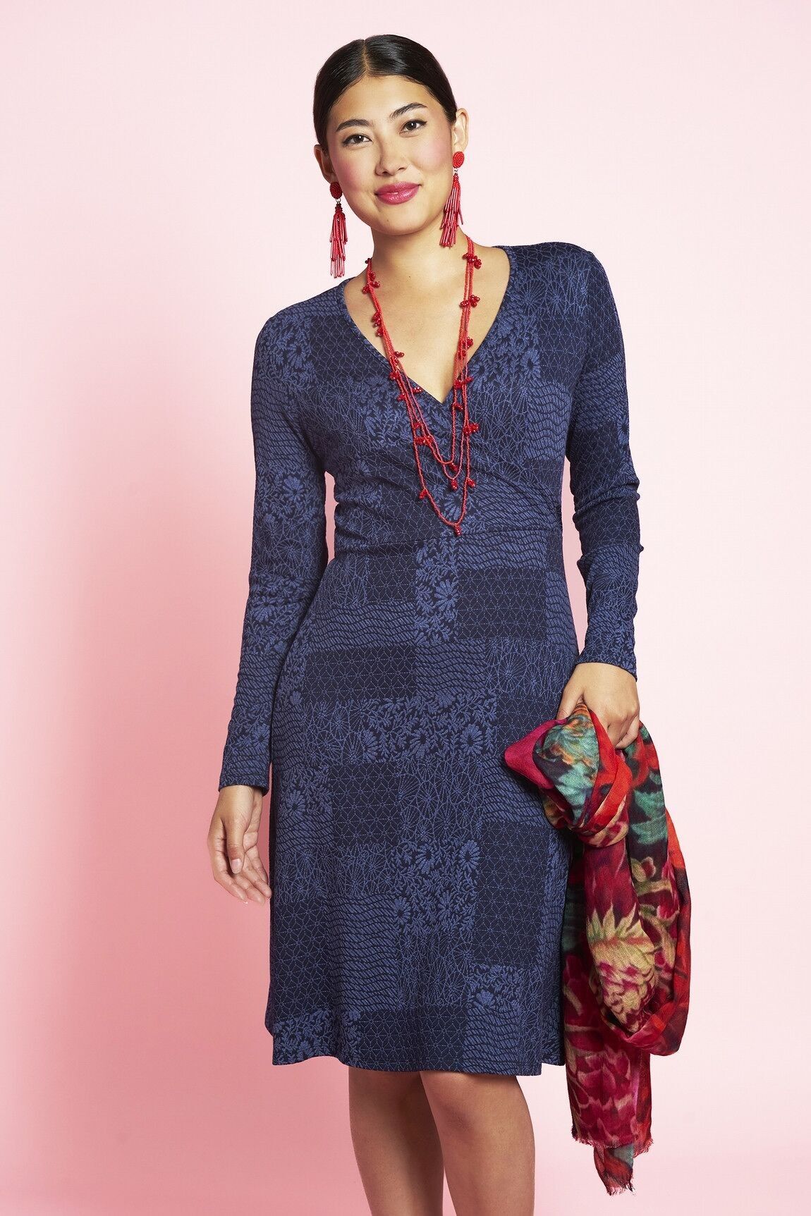 Abito San Diego in jersey jacquard fluido - blu navy